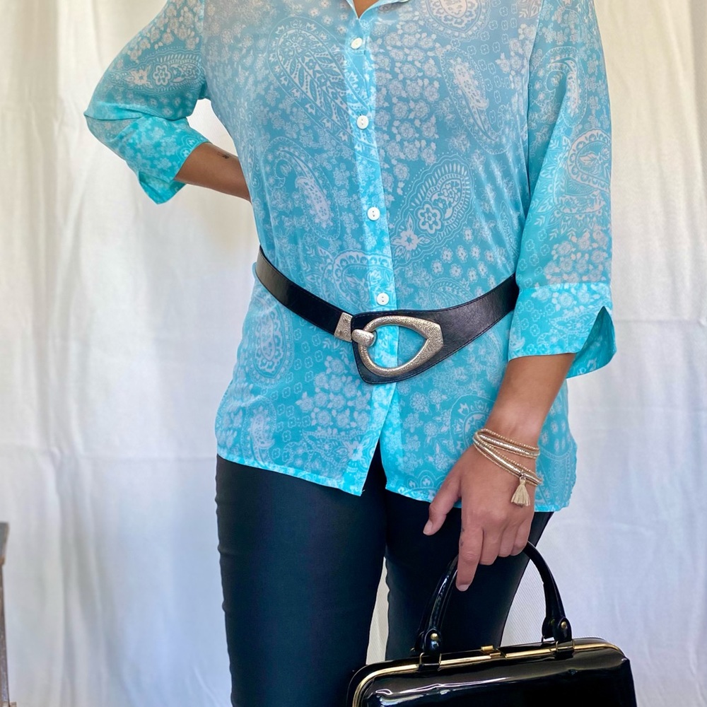 Vintage Bon Worth ombre blue paisley blouse